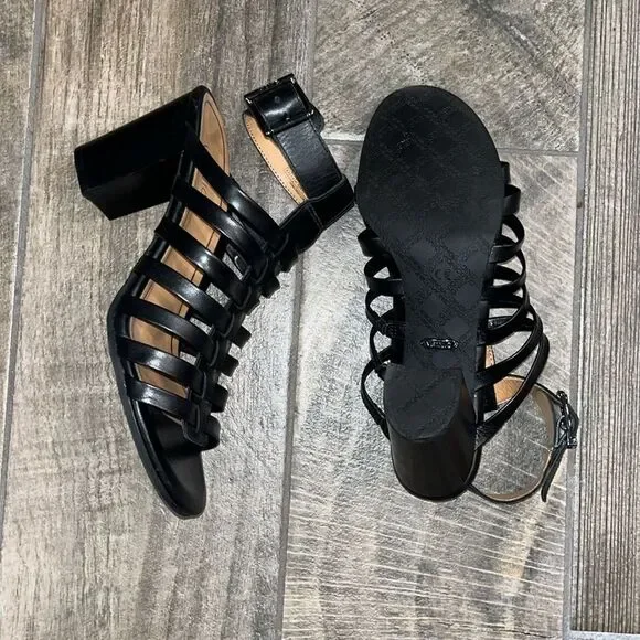 Vionic black Sami block leather ankle strap caged 3.5” block sturdy heels - Picture 4 of 6